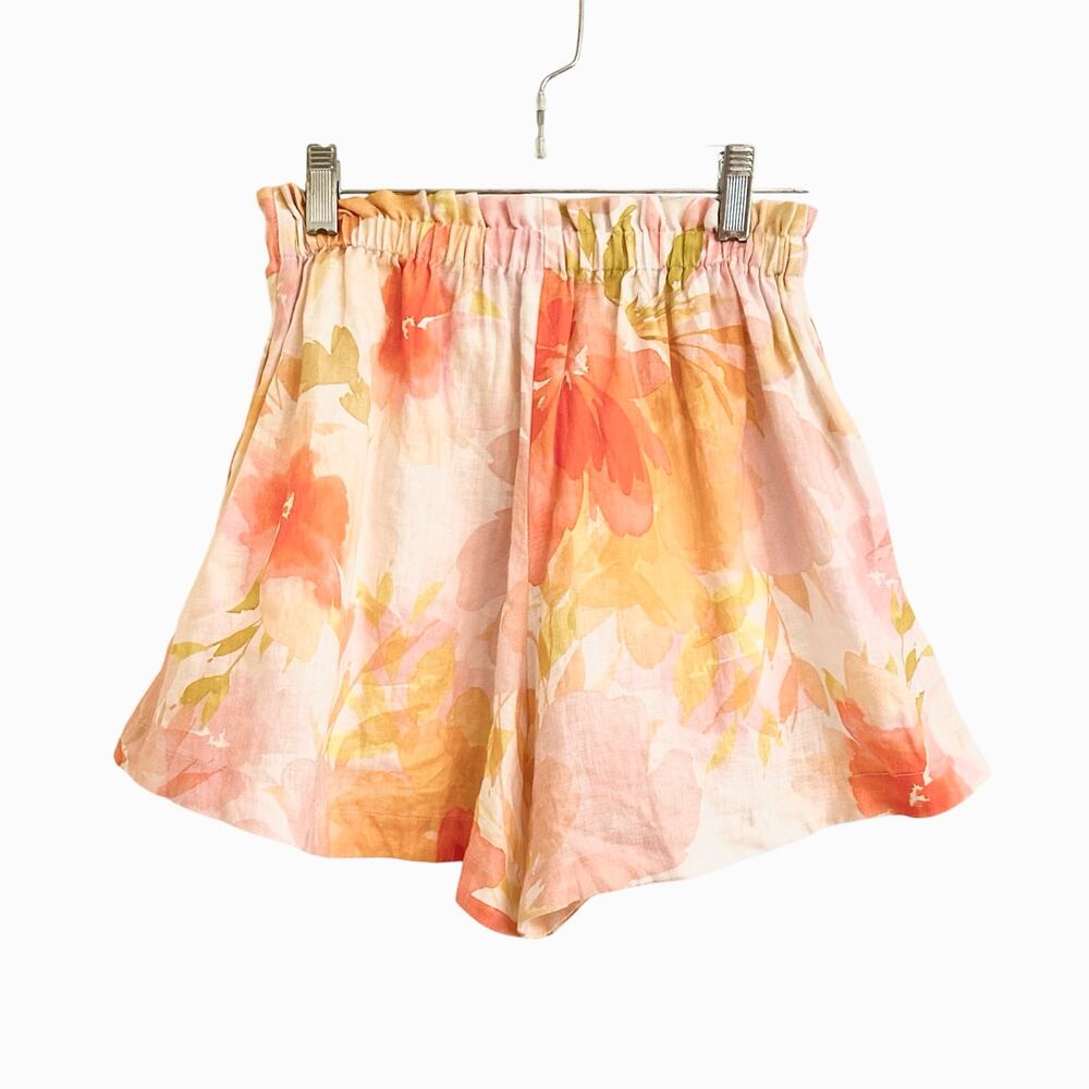 Kivari Genevieve Linen Shorts Sz 2 Watercolor Floral POCKETS Pink Yellow